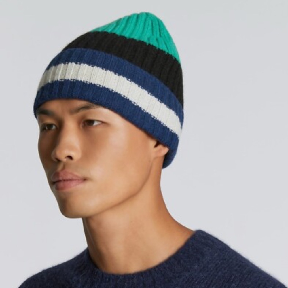NEW Everlane Striped Recycled Cashmere Knit Beanie Hat in Multi Unisex One Size